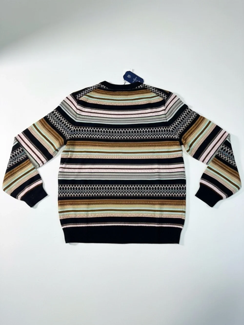 Club Room Men’s Multi-Striped Crewneck Sweater - Black & Pastel Stripes Size L